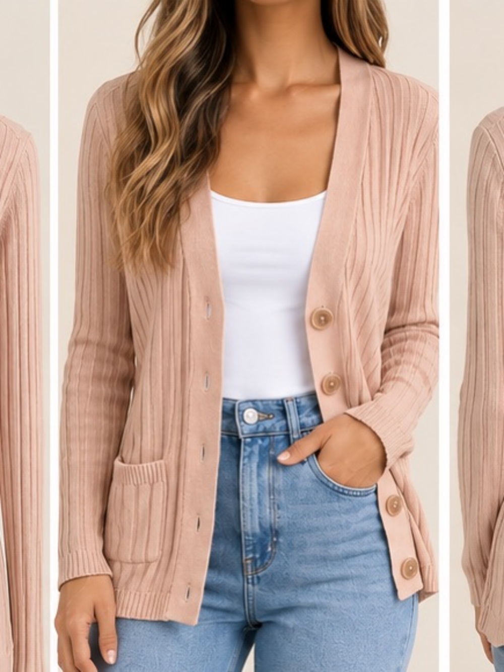 Talbots Blush Ribbed Button-Front Cardigan - Picture 3 of 5